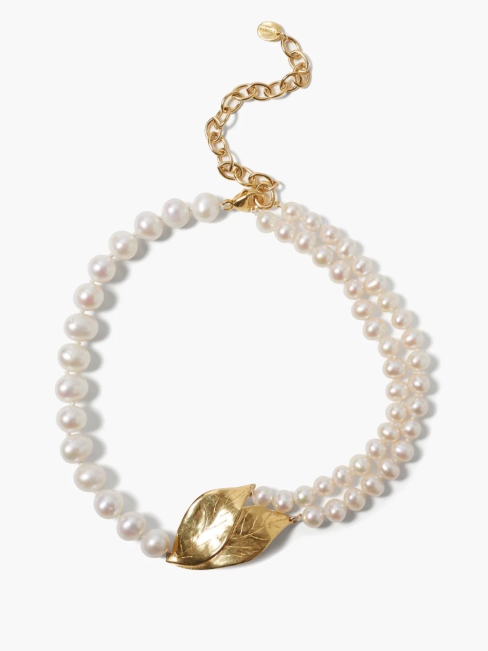 NWT Chan Luu Gold Falling Leaf Necklace White Pearl Choker